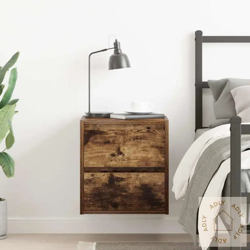 Veggmontert Nattbord Røkt Eik 38X34X40 Cm