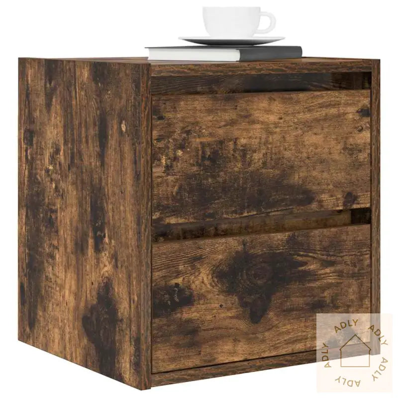 Veggmontert Nattbord Røkt Eik 38X34X40 Cm