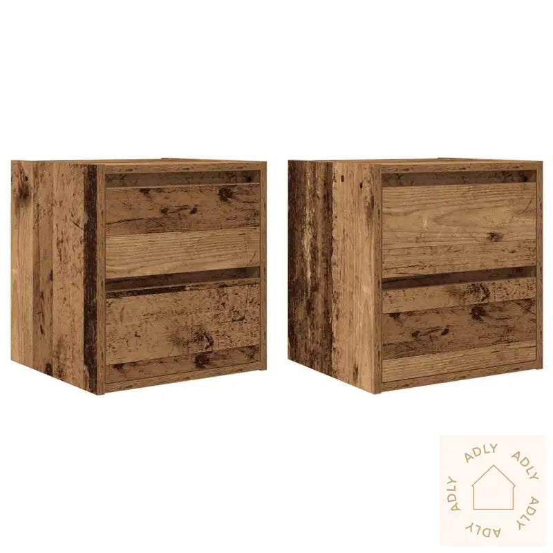 Veggmonterte Nattbord 2 Stk Gammelt Tre 38X34X40 Cm