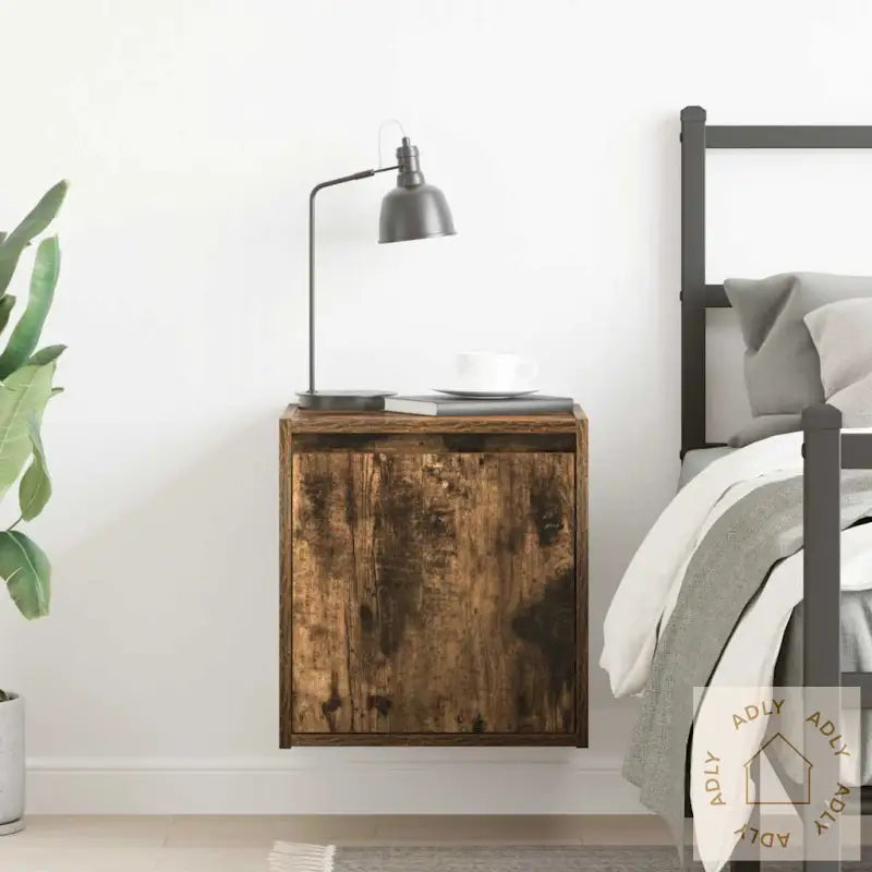 Veggmontert Nattbord Røkt Eik 38X34X40 Cm