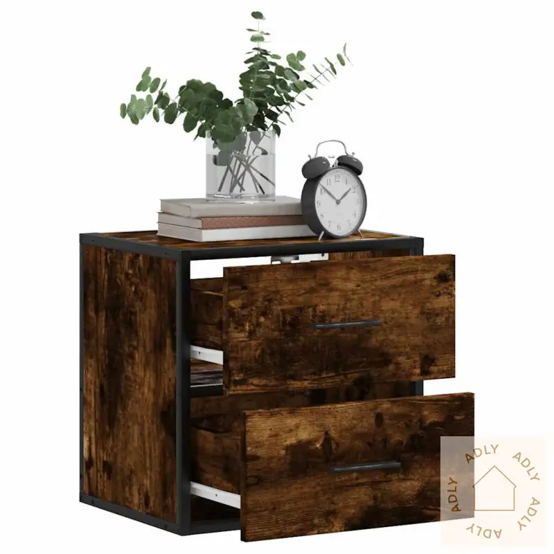 Veggmonterte Nattbord 2 Stk Røkt Eik 40X31X39,5 Cm
