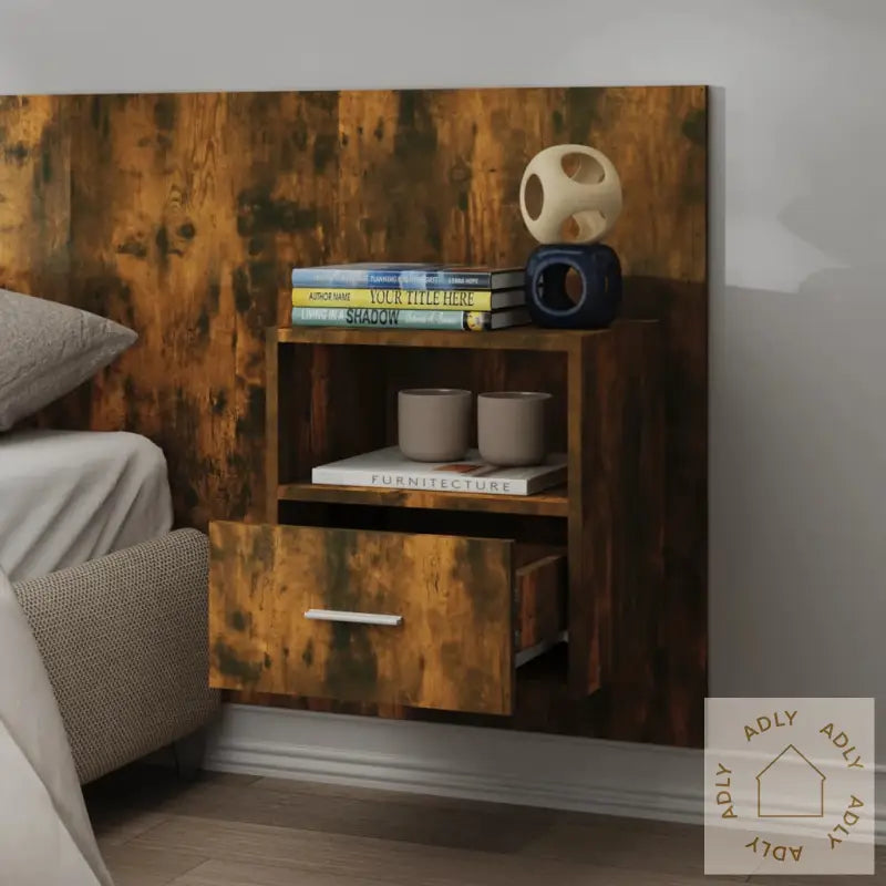 Veggmonterte Nattbord 2 Stk Røkt Eik