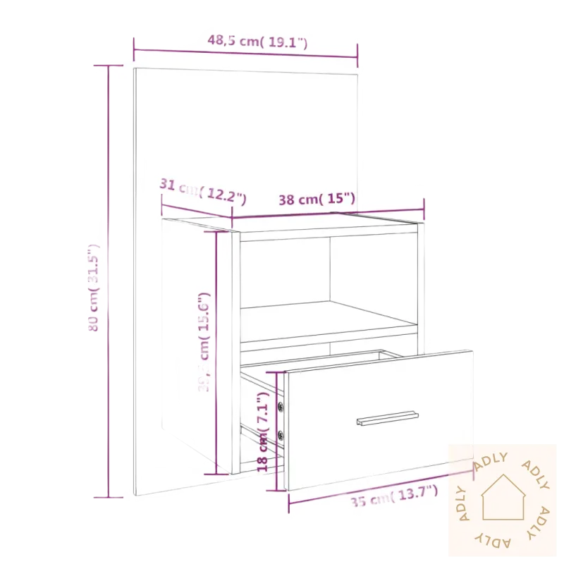 Vegghengt nattbord med drawer og shelf for smart oppbevaring og moderne stil