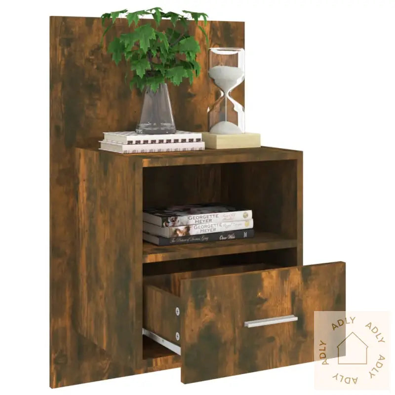 Veggmonterte Nattbord 2 Stk Røkt Eik