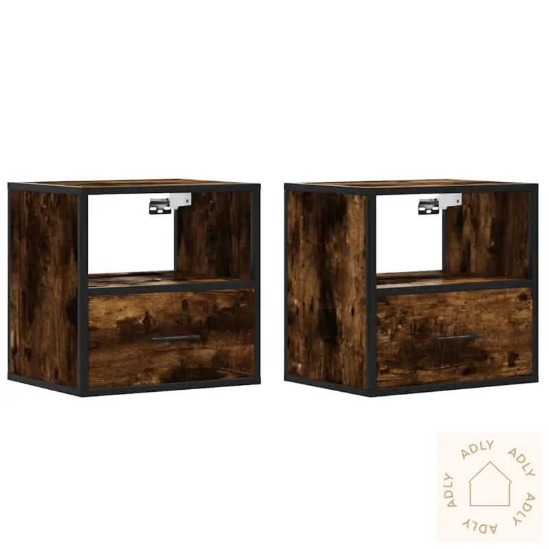 Veggmonterte Nattbord 2 Stk Røkt Eik 40X31X39,5 Cm