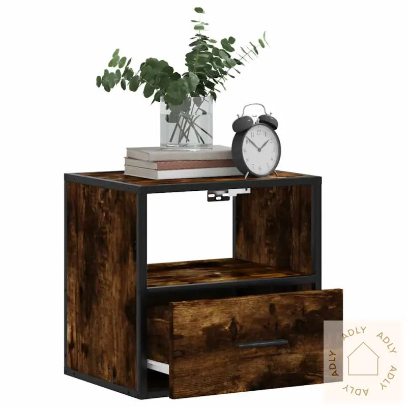 Veggmonterte Nattbord 2 Stk Røkt Eik 40X31X39,5 Cm