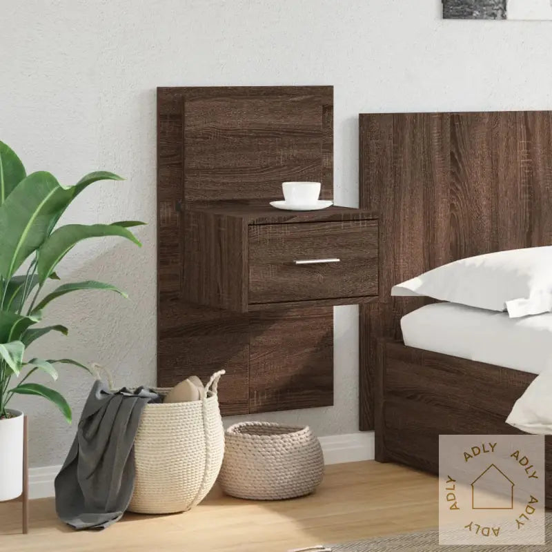 Vegghengt Nattbord Med Led-Lys 2 Stk Brun Eik