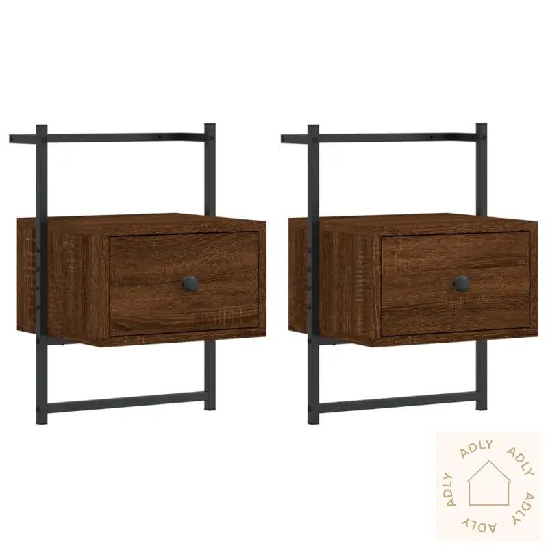 Nattbord Veggmontert 2 Stk Brun Eik 35X30X51 Cm Konstruert Tre
