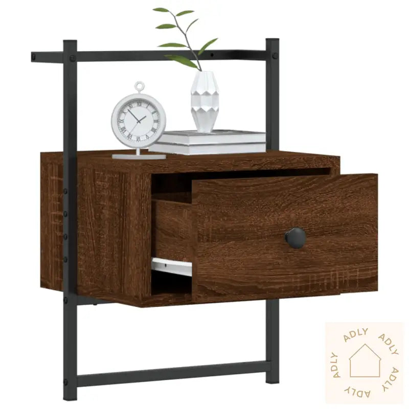 Nattbord Veggmontert 2 Stk Brun Eik 35X30X51 Cm Konstruert Tre