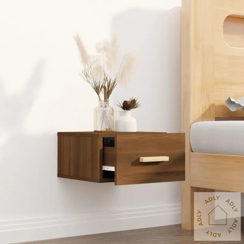 Veggmontert Nattbord Brun Eik 35X35X20 Cm