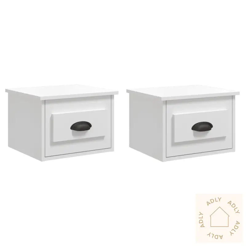 Veggmonterte Nattbord 2 Stk Høyglans Hvit 41,5X36X28 Cm