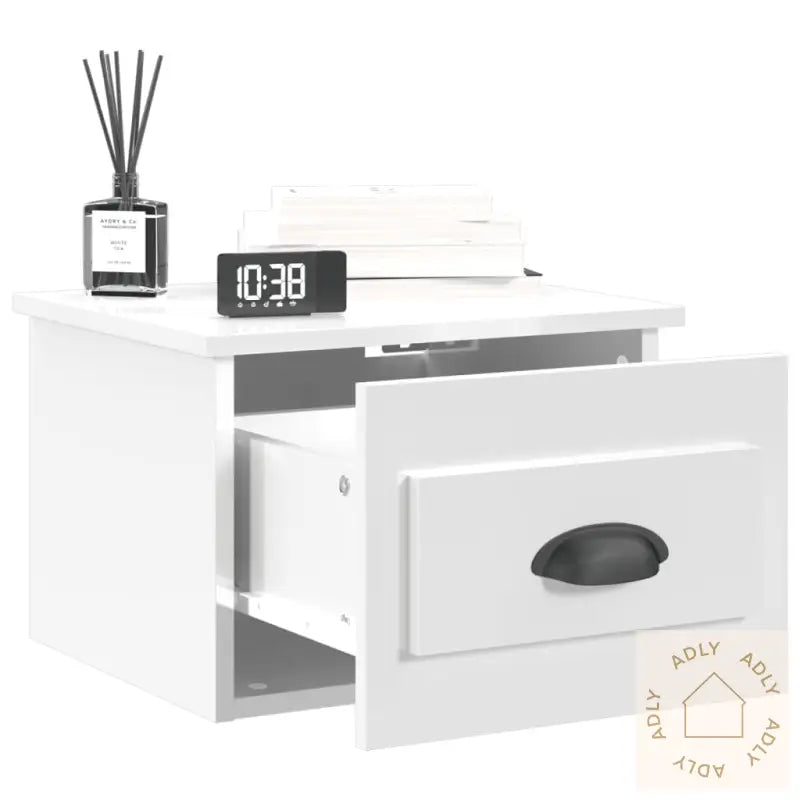 Veggmonterte Nattbord 2 Stk Høyglans Hvit 41,5X36X28 Cm
