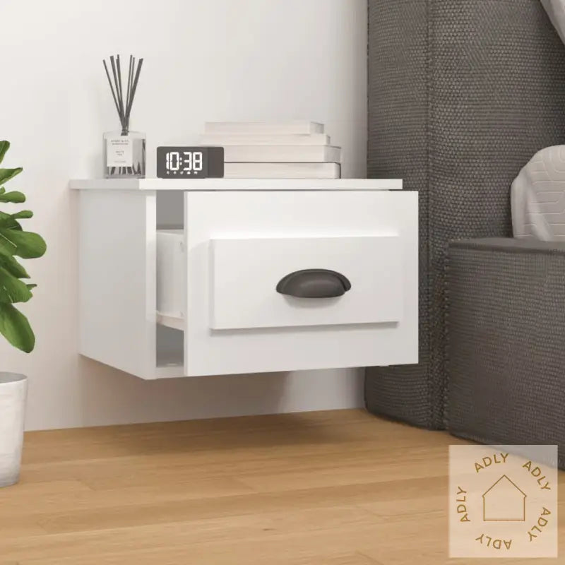 Veggmonterte Nattbord 2 Stk Høyglans Hvit 41,5X36X28 Cm