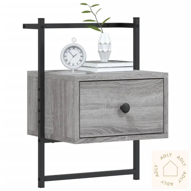 Nattbord Veggmontert Grå Sonoma 35X30X51 Cm Konstruert Tre