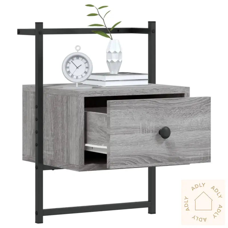 Nattbord Veggmontert Grå Sonoma 35X30X51 Cm Konstruert Tre