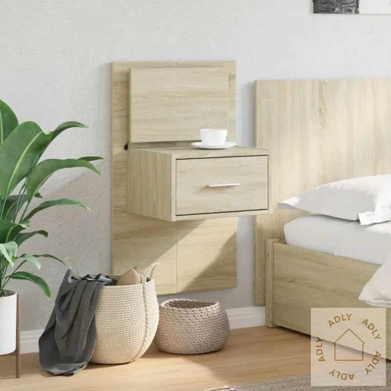 Vegghengt Nattbord Med Led-Lys Sonoma Eik