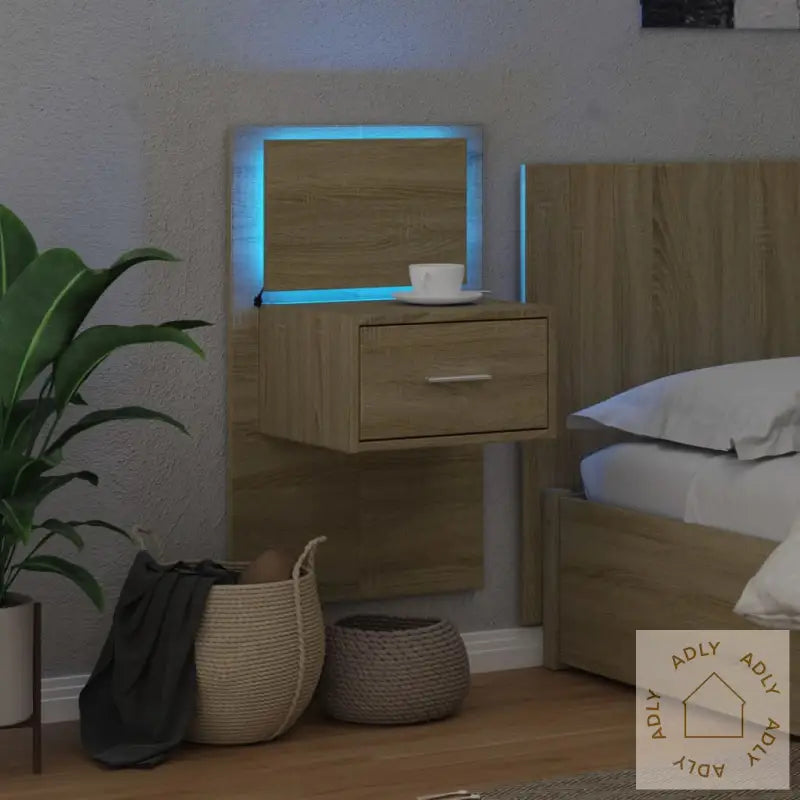 Vegghengt Nattbord Med Led-Lys Sonoma Eik
