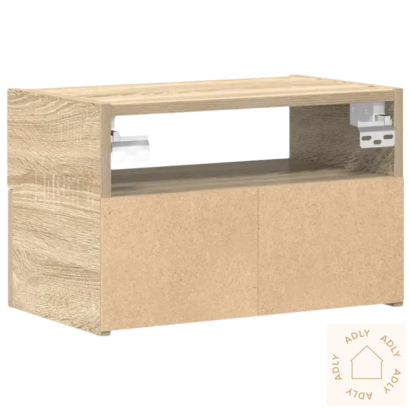 Bilde av vegghengt nattbord i sonoma eik med åpen hylle og to skuffer, passer perfekt ved sengen