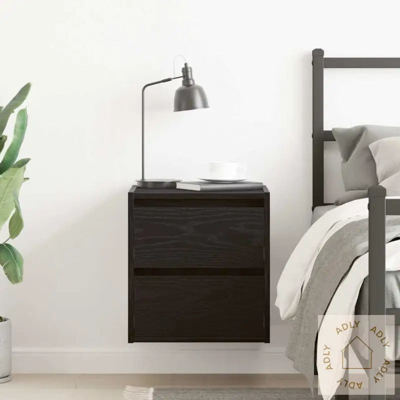 Veggmontert Nattbord Svart Eik 38X34X40 Cm