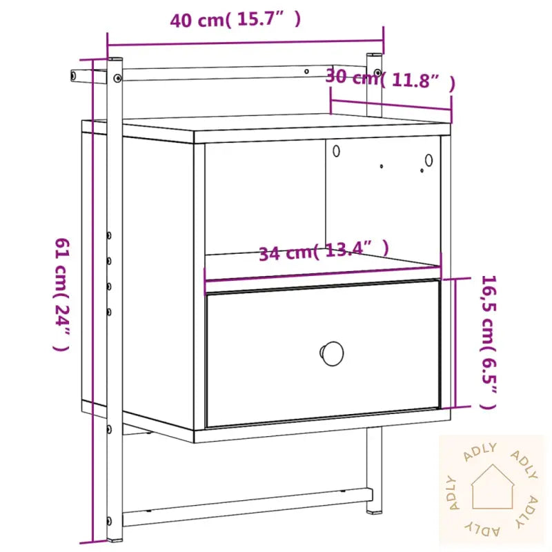 Nattbord Veggmontert Røkt Eik 40X30X61 Cm Konstruert Tre
