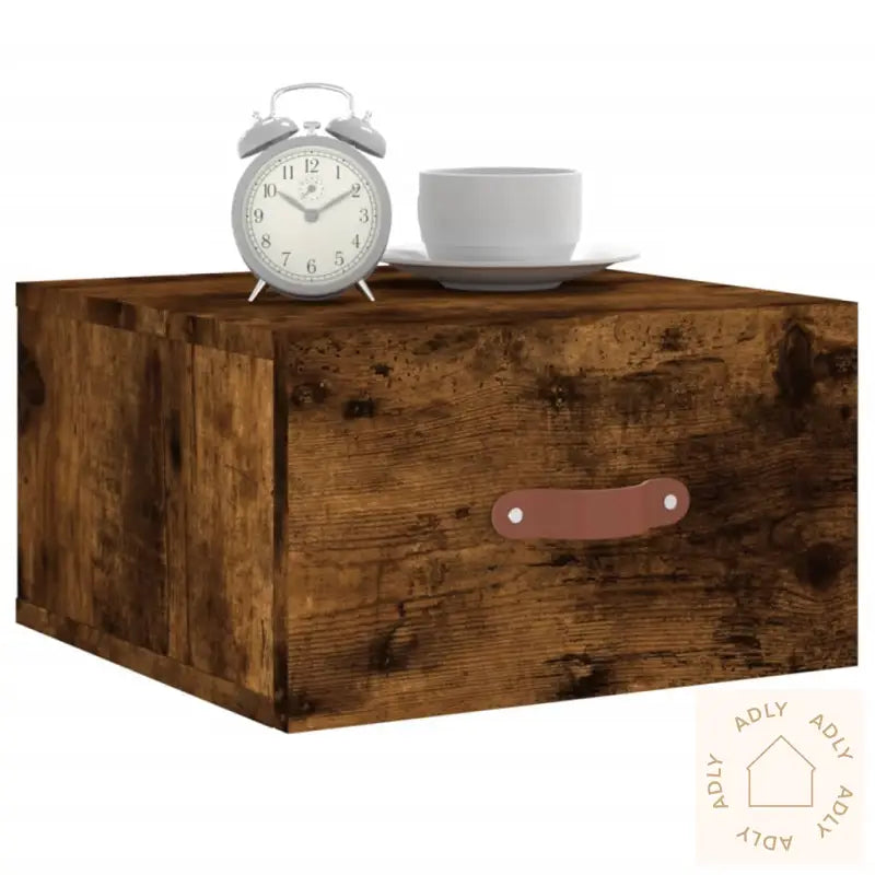 Veggmonterte Nattbord 2 Stk Røkt Eik 35X35X20 Cm