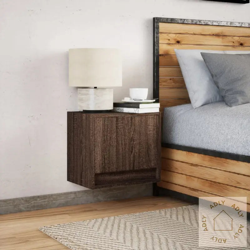 Vegghengt Nattbord Med Led-Lys 2 Stk Brun Eik