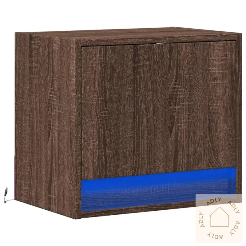 Vegghengt Nattbord Med Led-Lys 2 Stk Brun Eik