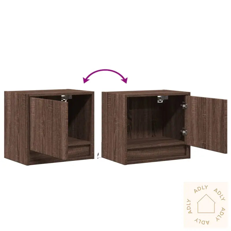 Vegghengt Nattbord Med Led-Lys 2 Stk Brun Eik