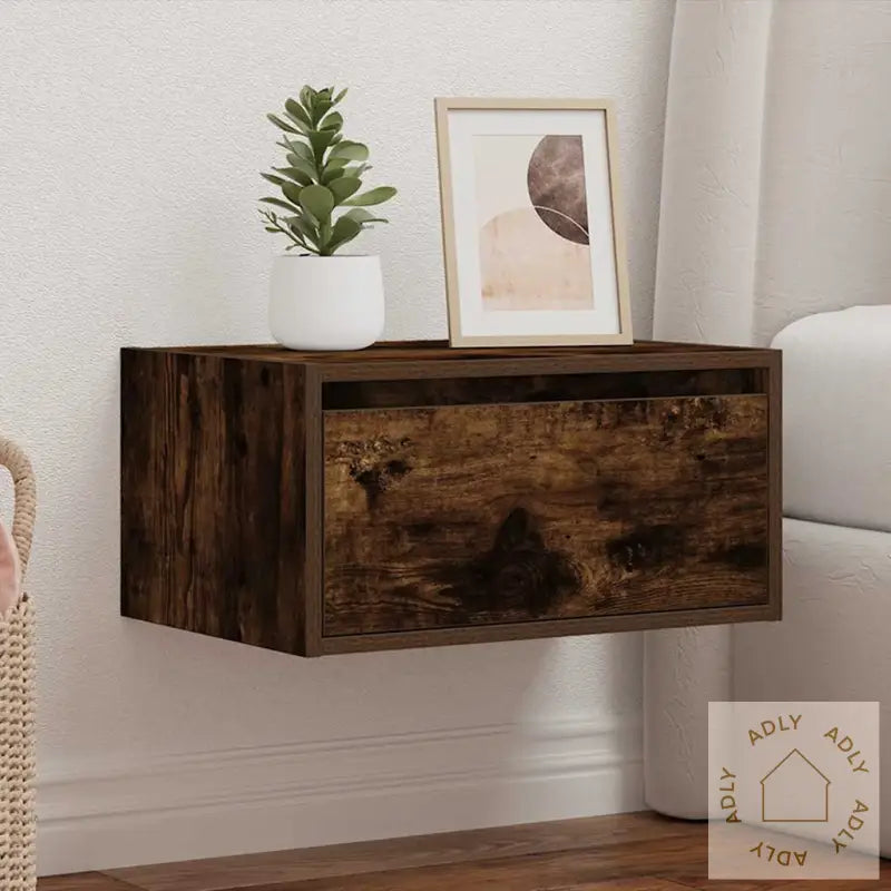 Vegghengt Nattbord Med Led-Lys Røkt Eik