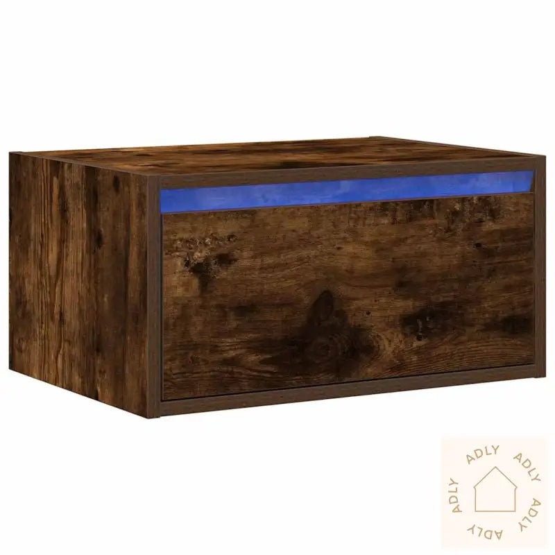 Vegghengt Nattbord Med Led-Lys Røkt Eik