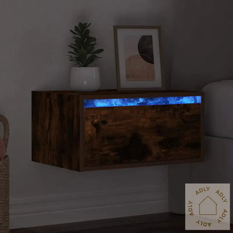 Vegghengt Nattbord Med Led-Lys Røkt Eik