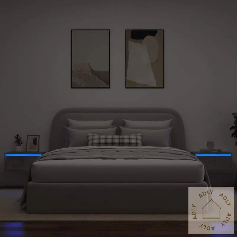 Vegghengte Nattbord Med Led-Lys 2 Stk Betonggrå