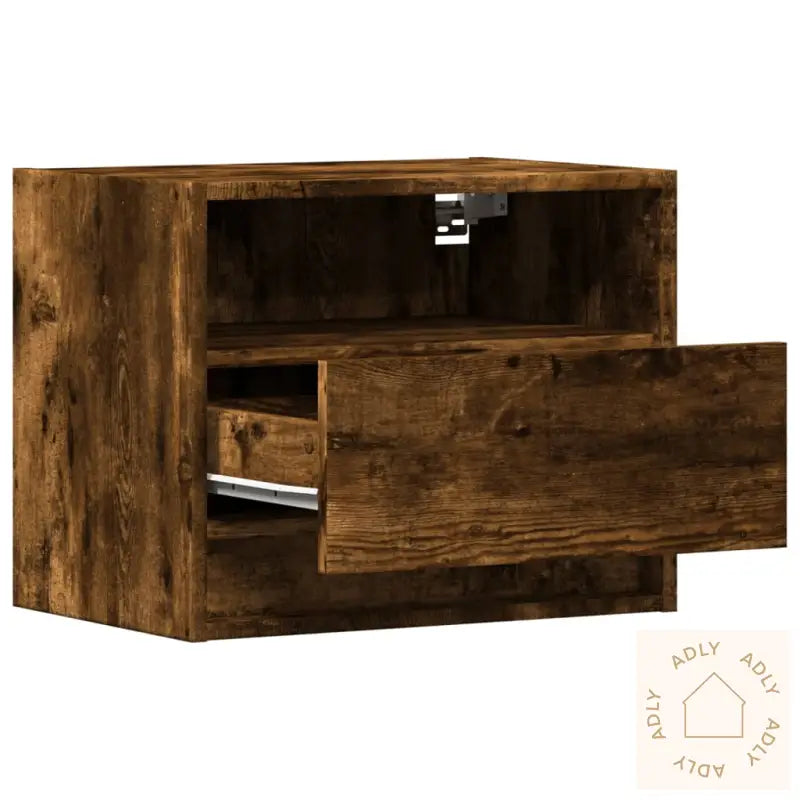 Vegghengt Nattbord Med Led-Lys Røkt Eik