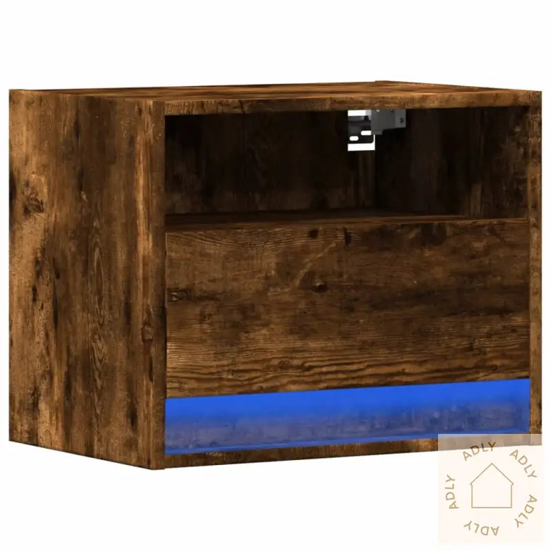 Vegghengt Nattbord Med Led-Lys Røkt Eik