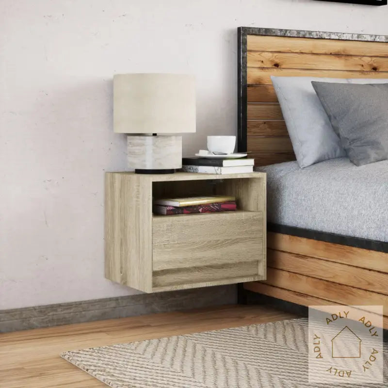 Vegghengt Nattbord Med Led-Lys Sonoma Eik