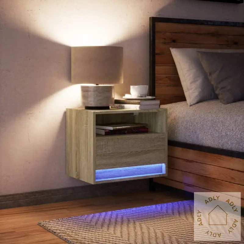 Vegghengt Nattbord Med Led-Lys Sonoma Eik