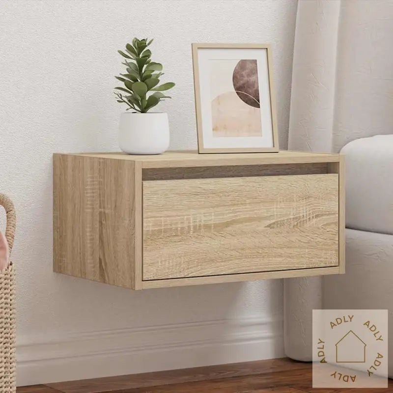 Vegghengt Nattbord Med Led-Lys Sonoma Eik