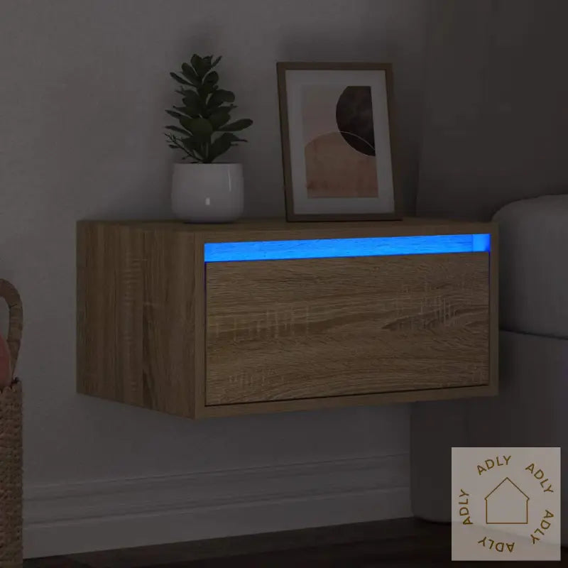 Vegghengt Nattbord Med Led-Lys Sonoma Eik