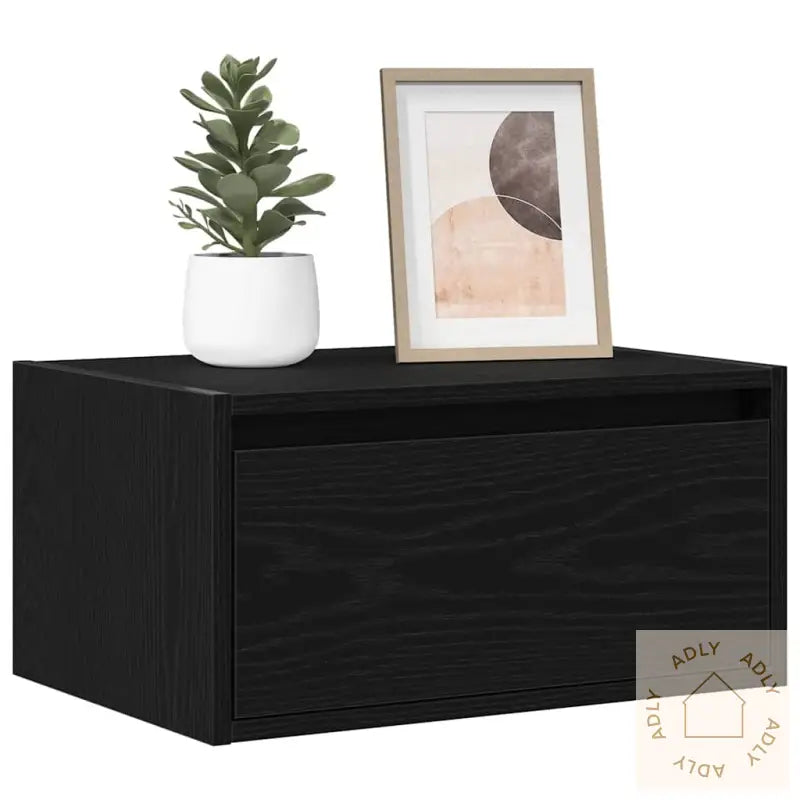 Vegghengte Nattbord Med Led-Lys 2 Stk Svart Eik