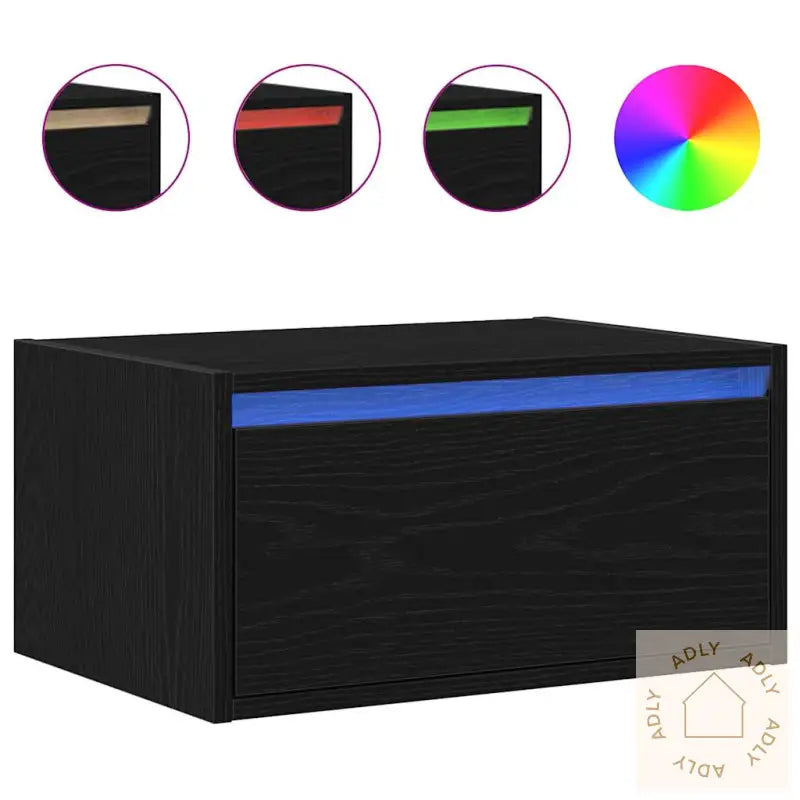 Vegghengte Nattbord Med Led-Lys 2 Stk Svart Eik