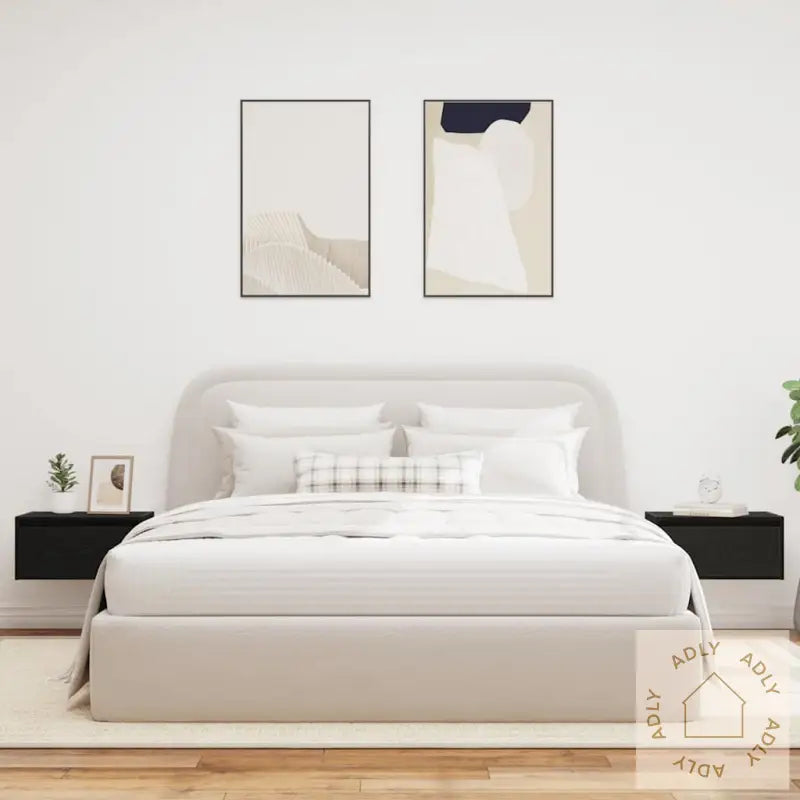 Vegghengte Nattbord Med Led-Lys 2 Stk Svart Eik