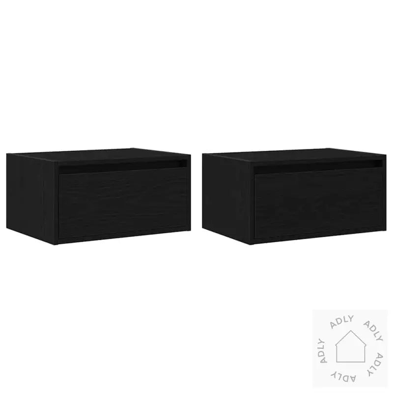 Vegghengte Nattbord Med Led-Lys 2 Stk Svart Eik