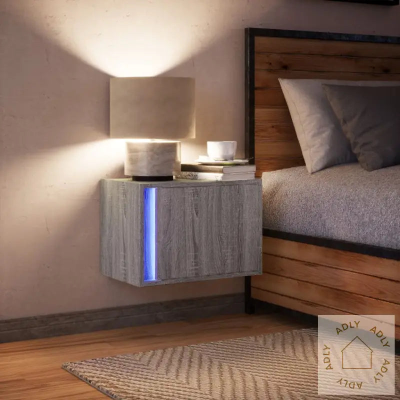 Vegghengt Nattbord Med Led-Lys Grå Sonoma