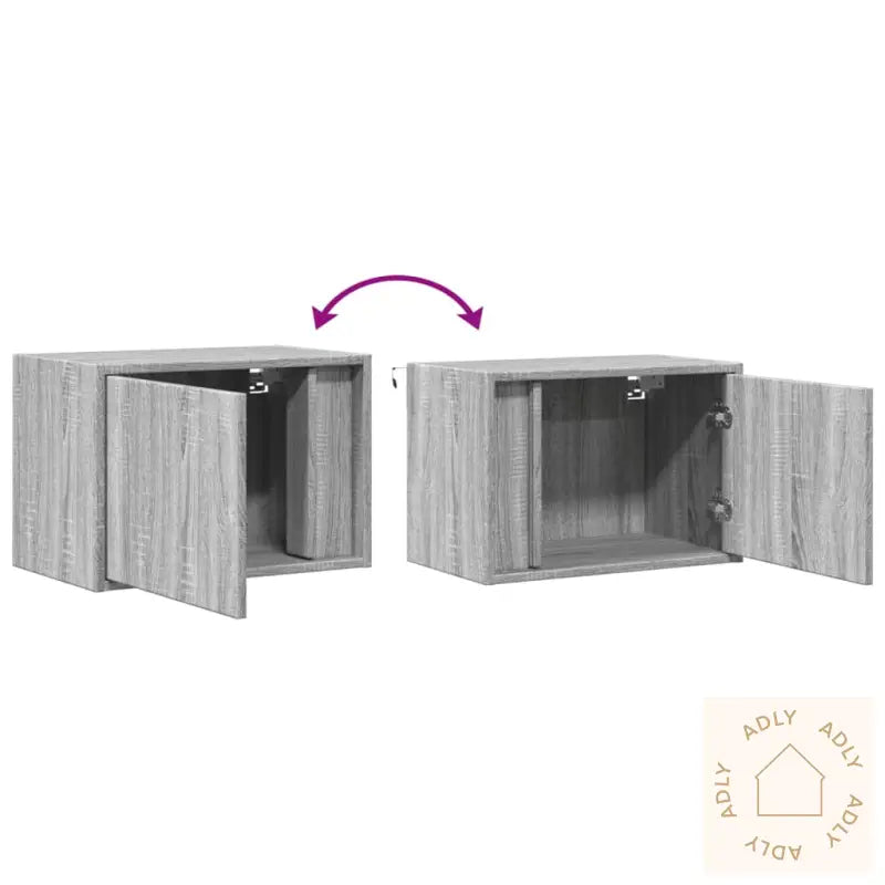 Vegghengt Nattbord Med Led-Lys Grå Sonoma