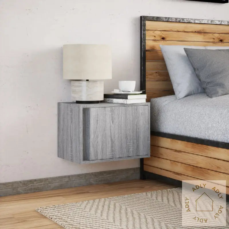 Vegghengt Nattbord Med Led-Lys Grå Sonoma