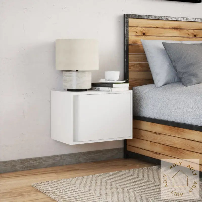 Vegghengt Nattbord Med Led-Lys Hvit