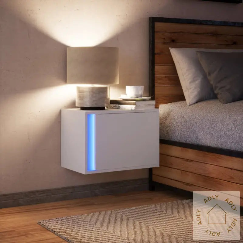 Vegghengt Nattbord Med Led-Lys Hvit