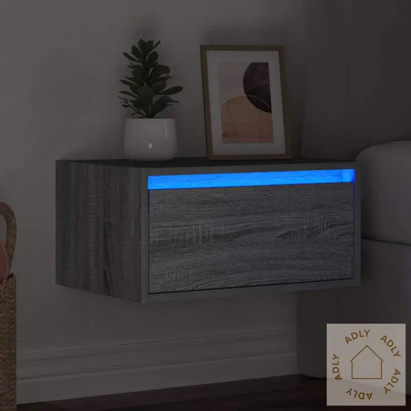 Vegghengt Nattbord Med Led-Lys Grå Sonoma