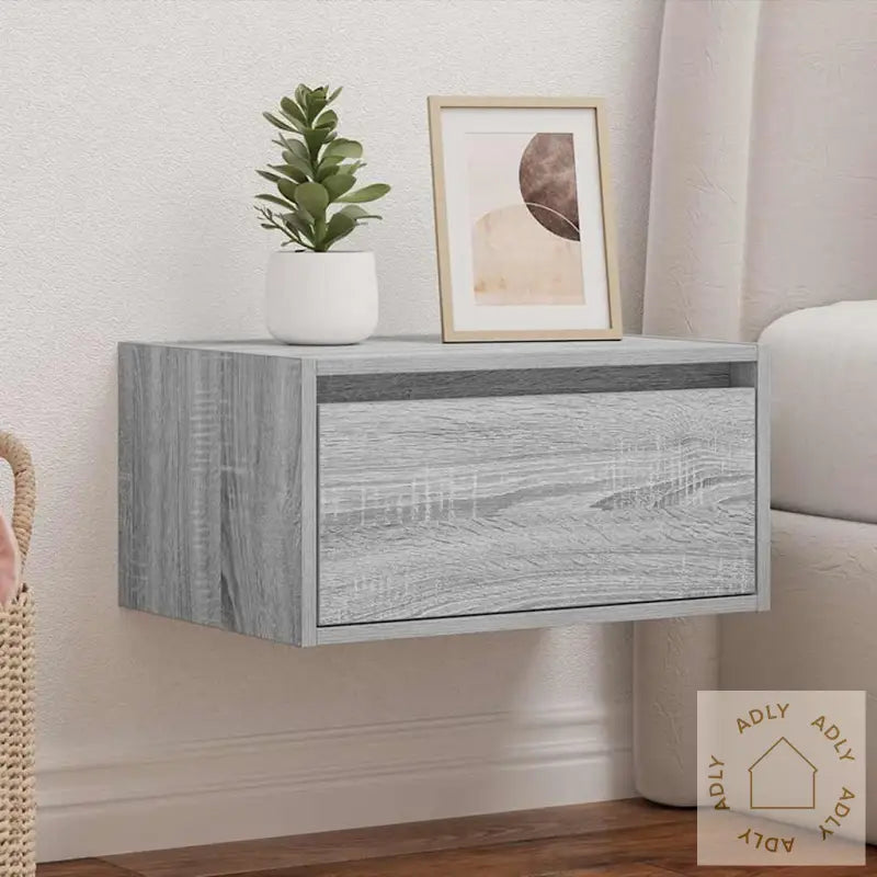 Vegghengt Nattbord Med Led-Lys Grå Sonoma