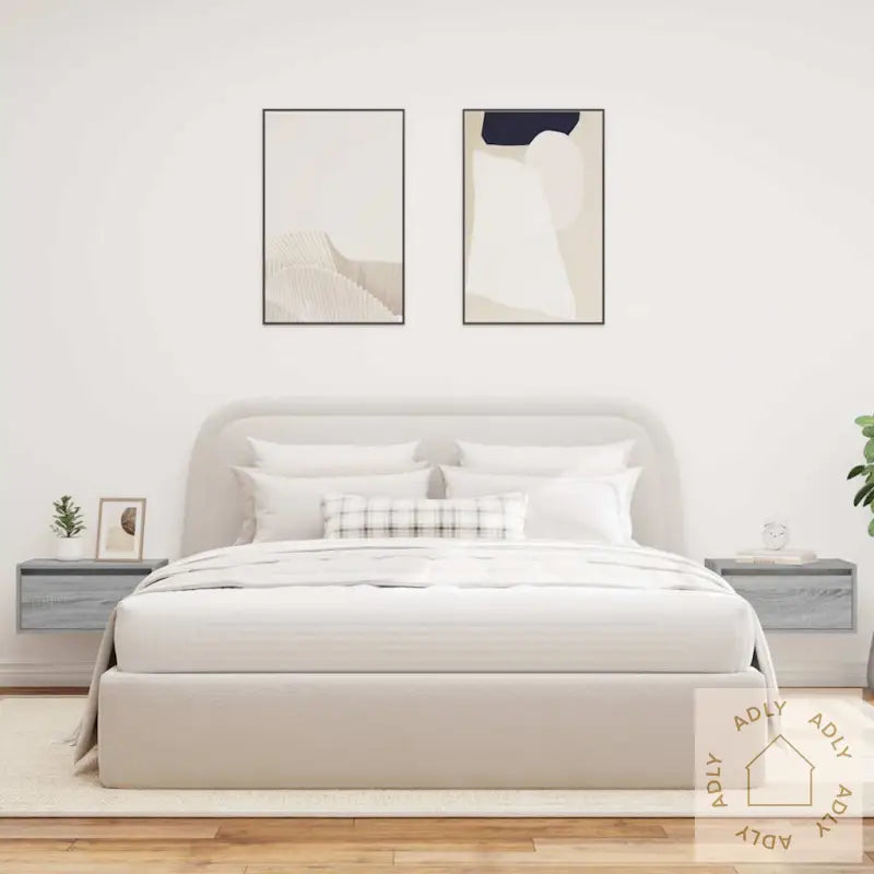 Vegghengte Nattbord Med Led-Lys 2 Stk Grå Sonoma